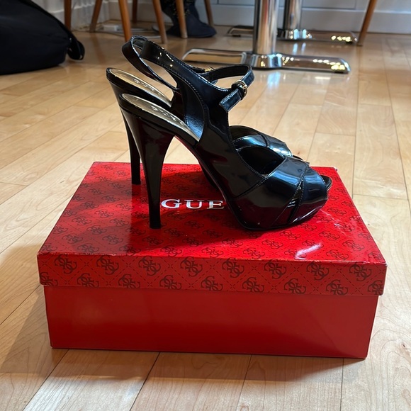 Guess Shoes - Guess open toe sling back 4 inch heel. Patent leather.